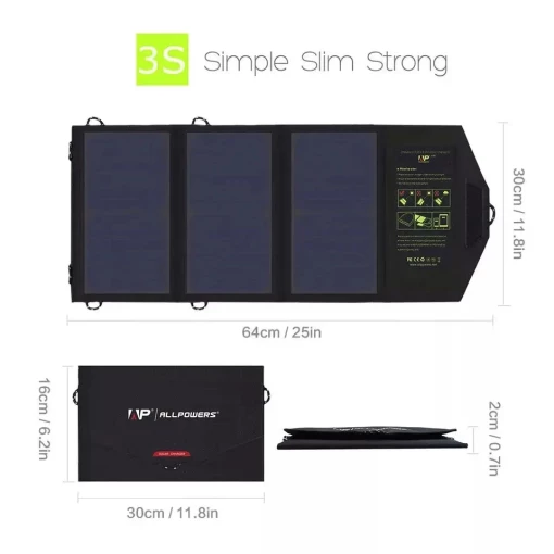Солнечная панель Allpowers Solar panel 21W 2хUSB 5V 2.1A (AP-SP18V21W)