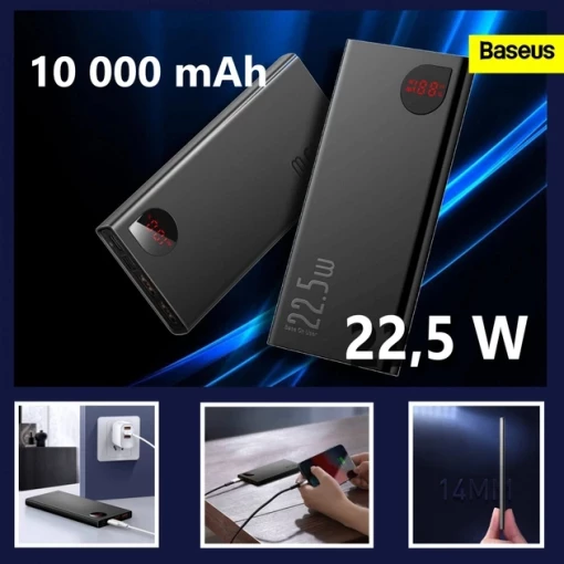 Павербанк Baseus Adaman Metal Digital Display Quick Charge 10000mAh 22.5W Black (PPAD040001)